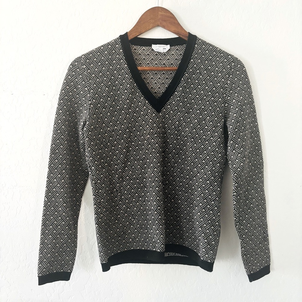 MaxMara Maglia Women’s Black Cream Patterned V-Neck Sweater Small Virgin Wool